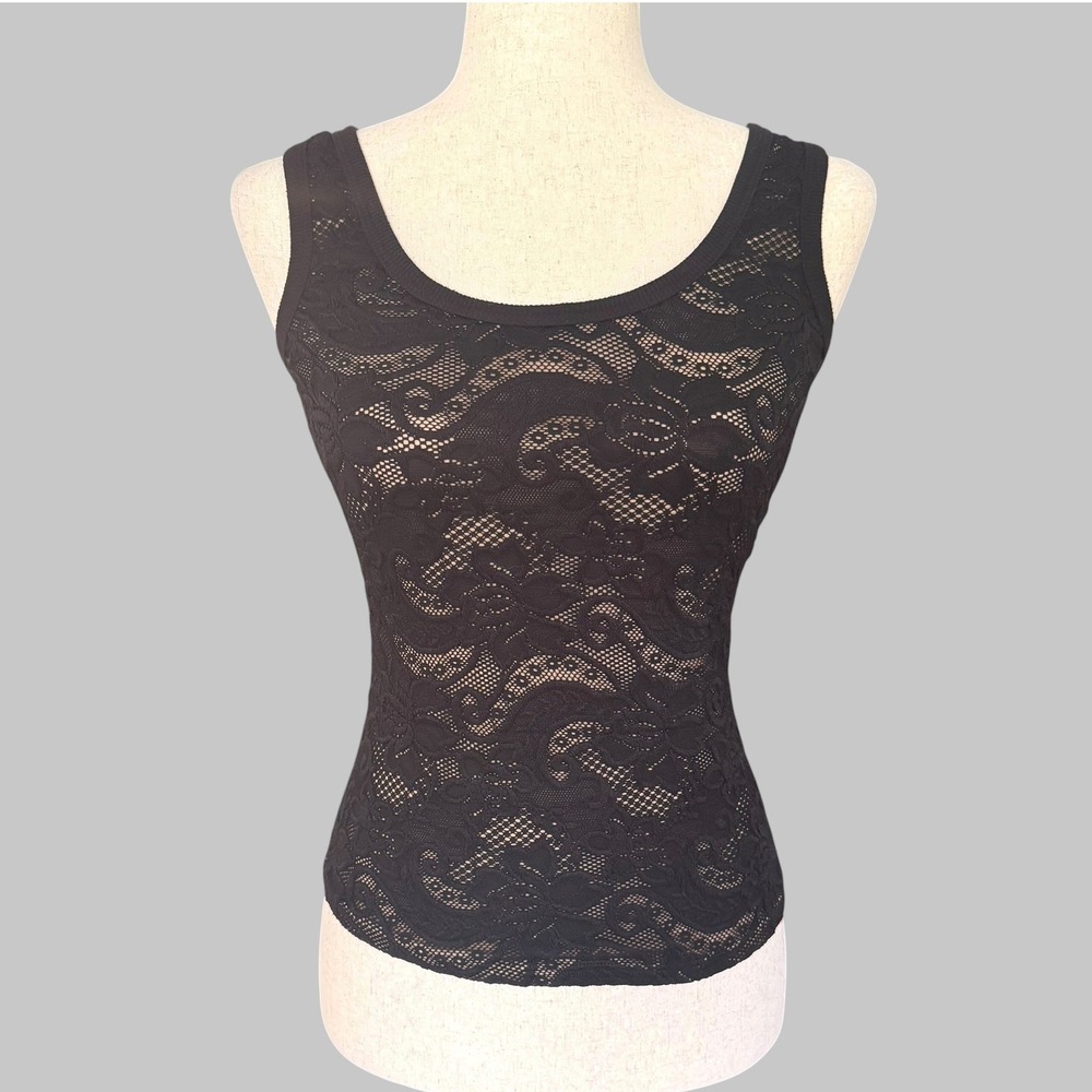 Cache Y2K Black Floral Lace Front Tank Top Mall Goth Romantic Whimsigoth S